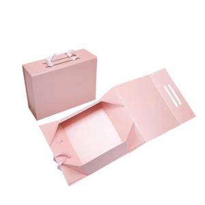 China Custom Color Magnetic Flip Folding Cardboard Gift Box for Ribbon Handle Handbag Packaging factory