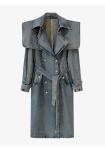 High End Fashion Winter Loose Blue Denim Jacket Windbreaker Trench Ladies Long