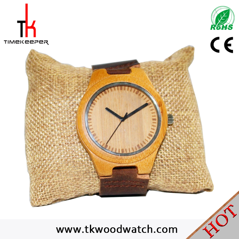 2016 Factory price Hot selling Leather strap Ronda movement quartz bamboo watch