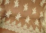 Vintage Corded Floral Gold Bridal Lace Fabric , Embroidered Net Lace Fabric For