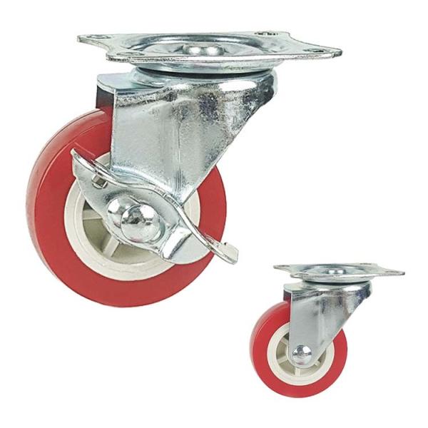 2 Inch Swivel Plate PVC Wheels Light Duty Side Brake Furniture Casters Small