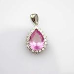 Women Jewelry 925 Silver Pear Shaped Green Jade Cubic Zirconia Pendant Necklace