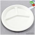 Biodegradable Sugarcane 10 Inch 3-Compartments Plate-HeavyDuty Plate, Natural