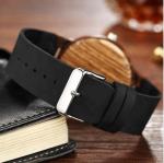 Simple Dial Wooden Quartz Watch With Leather Band And 2 Year Battery