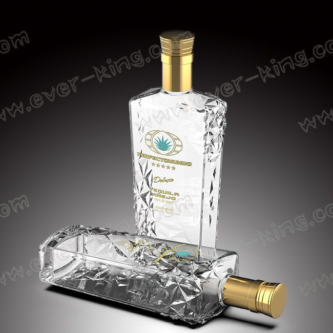 Transparent Embossing Luxury Spirits Tequila Rectangular Bottle