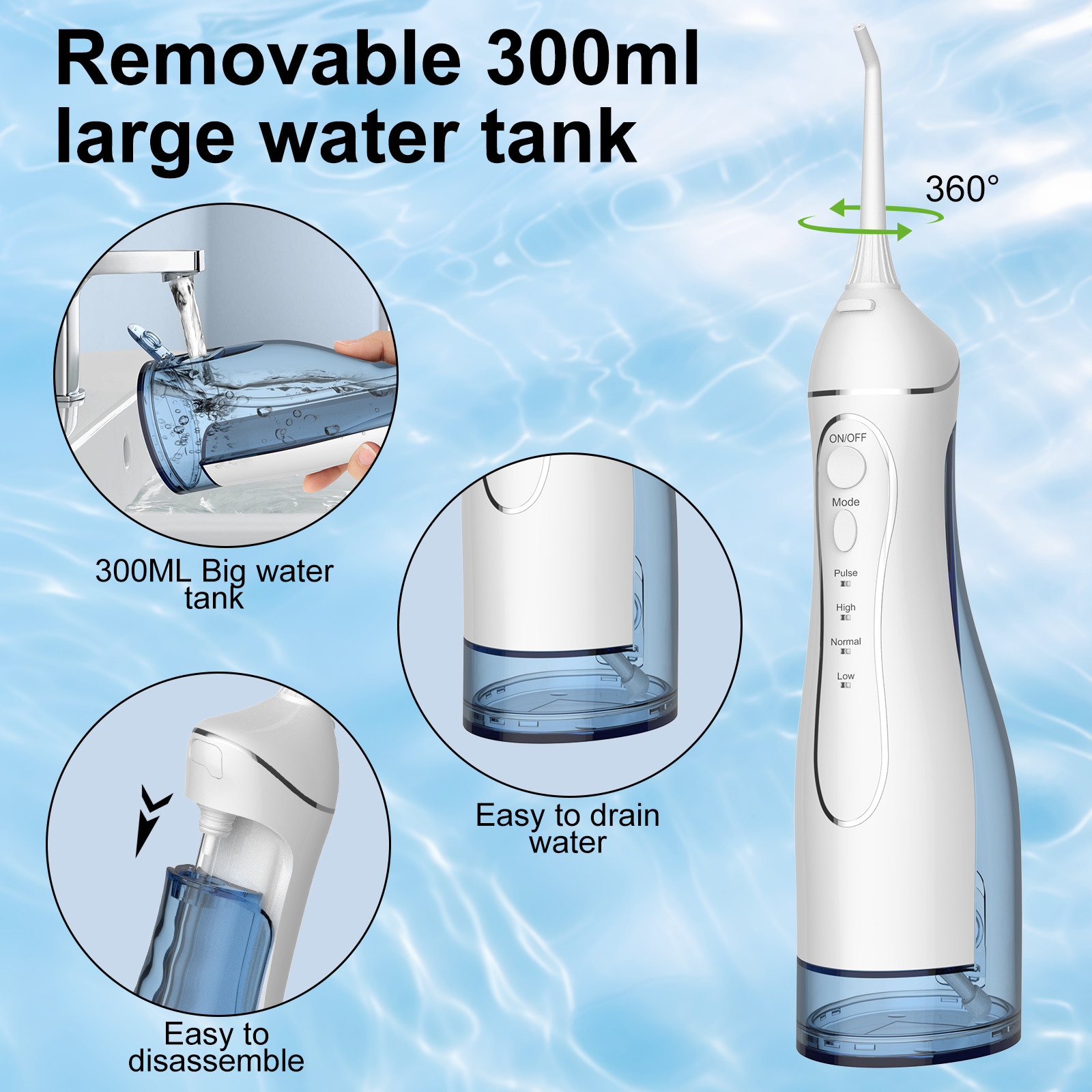 Electric Oral Irrigator with 5 nozzle For Cordless Water Dental Flosser Oral care