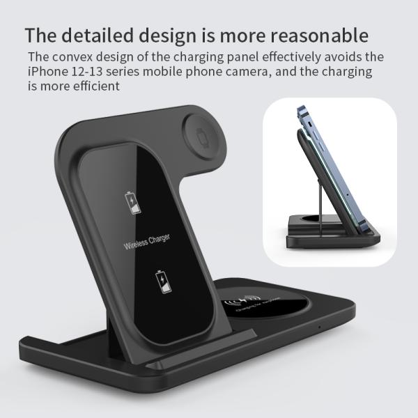 Black And White 3 In 1 Wireless Charger Type-C Fast environmentally friendly plastic and pc