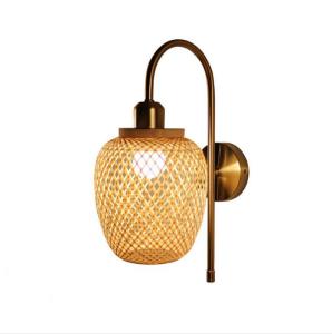 China Nodic Woven Bamboo Rattan Wall Lights For Bedroom Living Room Decoration factory