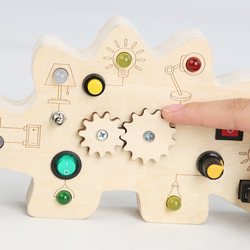 Wooden Button Switch LED Light Busy Board Sensory Activity Toy for Other Educational Toys