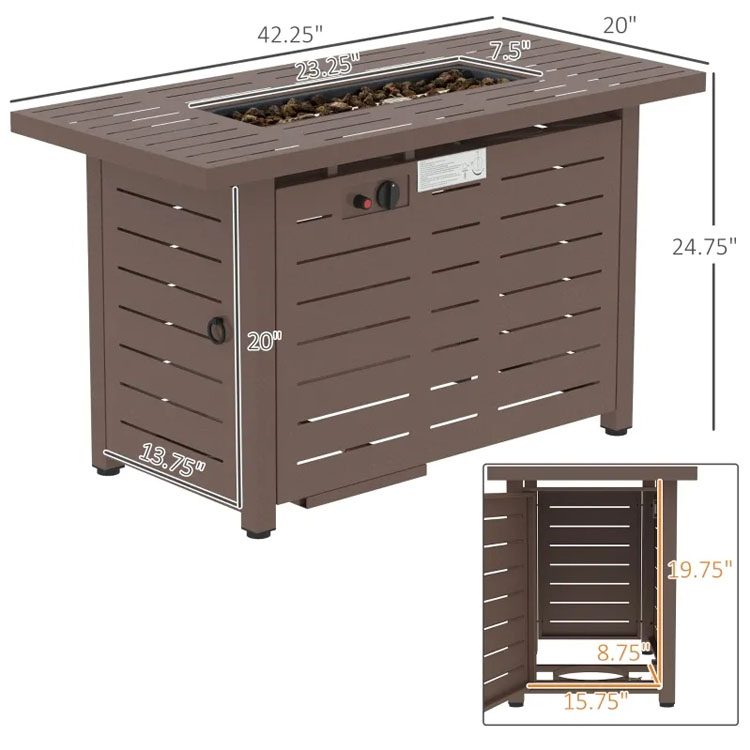 Stocked Outdoor Indoor Patio Garden Rectangular Propane Gas Fire Pit Table Smokeless