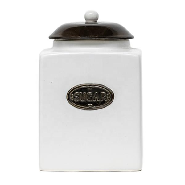 Ceramic Airtight Storage Jars Tea Sugar Coffee Food Storage Canister Set With Black Cover