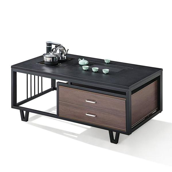 Modern Rectangular Black Rock Slab Top With Metal Frame Office Furniture Office