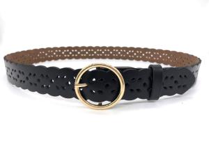 China Hollow Flower Cowhide Women's Fashion Leather Belts Waved Edge factory