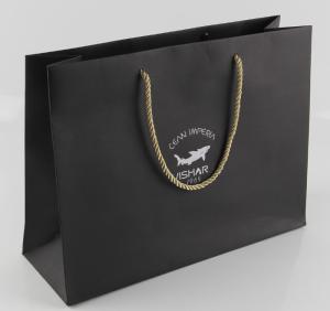 China Black Color Printed Kraft Paper Bags High Elasticity With Nylon Rope Handle factory