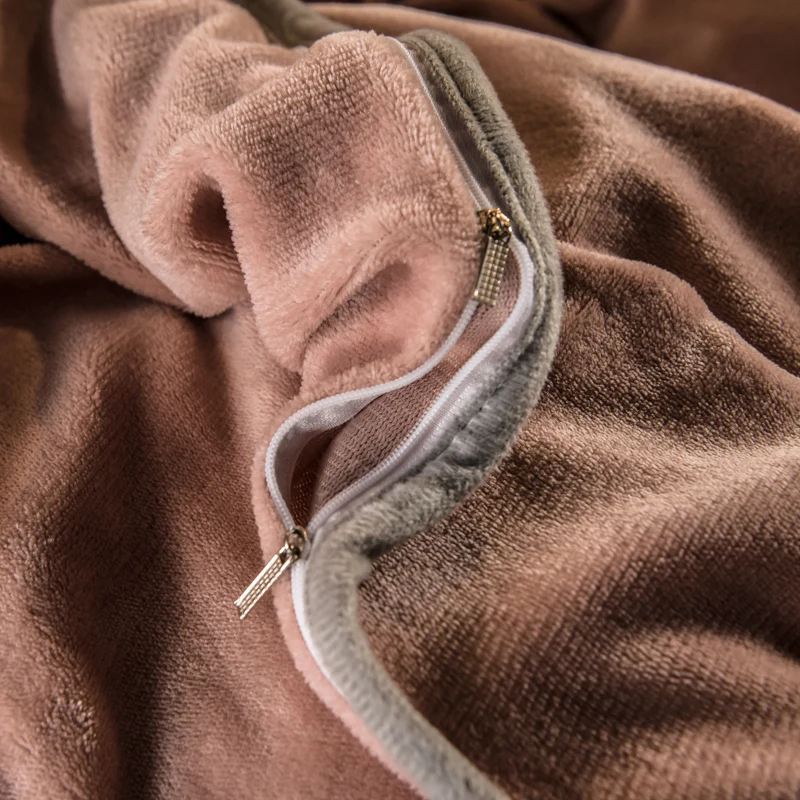 Customized Solid Milk Velvet Embroidery Bedding Set Thickened Warm Flannel Four Piece Set