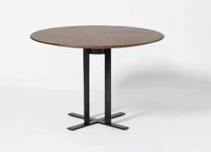China Hotel bedroom furniture Walnut wood veneer black metal base round dining table factory