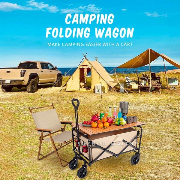 Steel Frame Folding Wagon Cart Compact Foldable Wagon For Camping Creative Outdoor Wagon