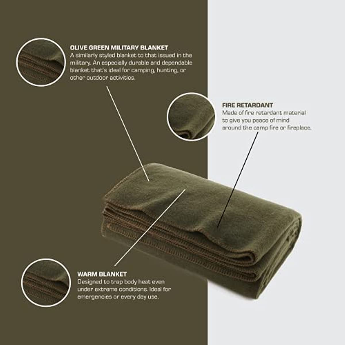 Wholesale Soft 80% Wool Blanket Military Use Army Green