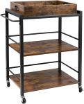 Food Serving Oak Wood Catering Modern Kitchen Cart Trolley 3 Tier Rustic Brown