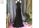 Backless Black Lace Mermaid Prom Dress / Fishtail Waist Beaded Evening Gown