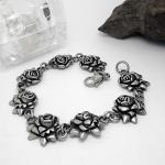925 Silver Plated Titanium Stainless Steel Vintage Old Rose Link Bracelet (CE123
