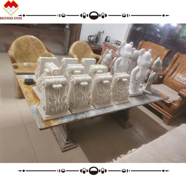 Hotel Beige Cream Marble Roman Corinthian Capital Stone Column Bracket Carving Corbels