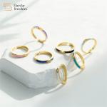 Brass 18k Colorful Enamel Women Diamond Rings Adjustable Narrow Stacking