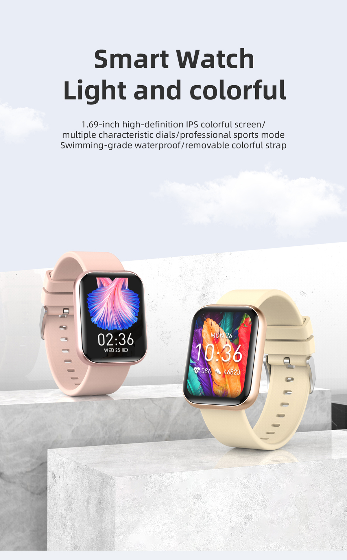 Square 1.28Inch Full Touch Smartwatch Fitness With Weather Display