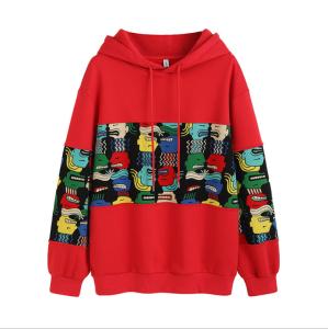 China Plush Women Loose Pullover Sweater Hoodies Printed Cotton factory