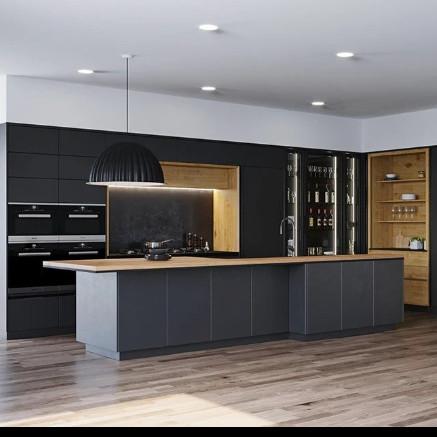 Custom Luxury Wood Grain MDF Moisture-Resistant Frameless Kitchen Cabinets Dubai