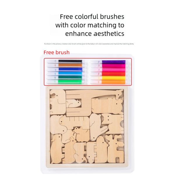 Wooden 3d Puzzle Jigsaw Kids Creative Diy Animal Puzzle Blocks Graffiti Painting Early Educational Toy