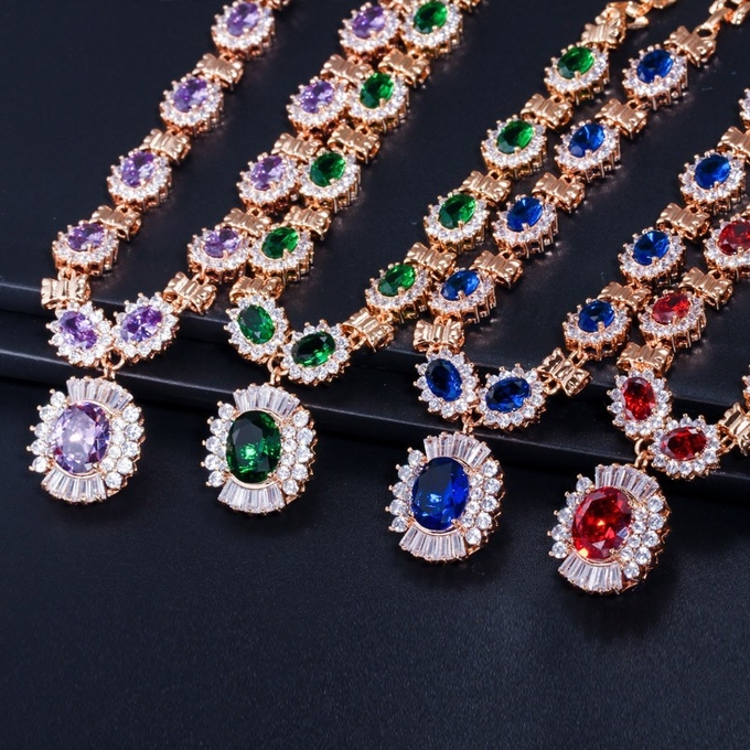 CZ Pendant Necklace for Women Necklace Bracele Earring Ring Jewelry Wedding Jewelry Sets For Brides
