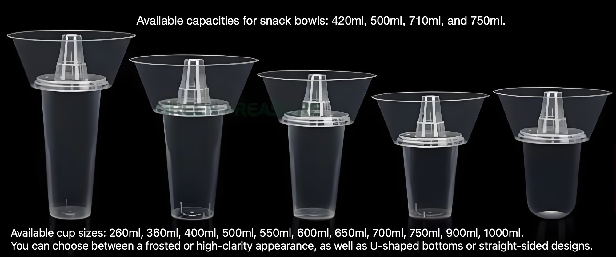 500ml 600ml 700ml Plastic 2 in 1 Snack and Drink Cup PP Container Cup With Snack Bowl