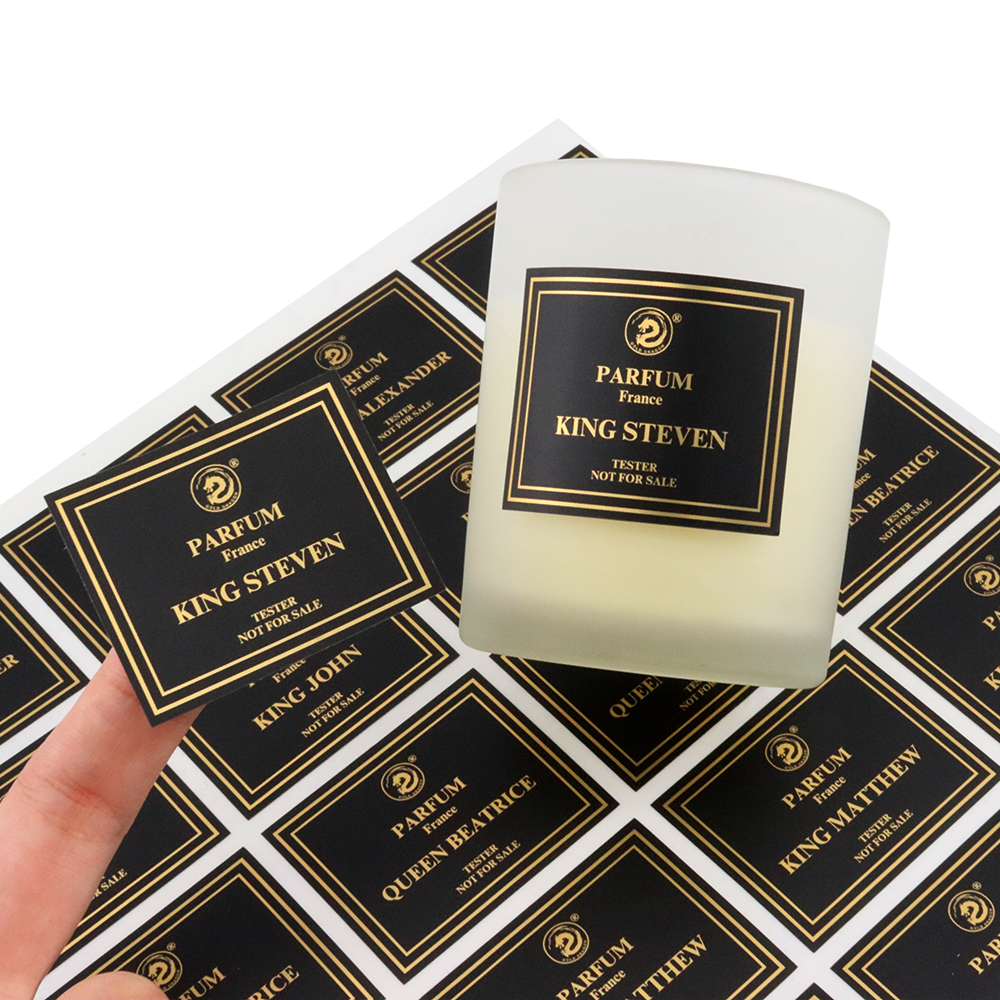 Waterproof Eco-friendly Paper Vinyl Adhesive Metal Stickers , Perfume/Cosmetics Candle Packaging Labels