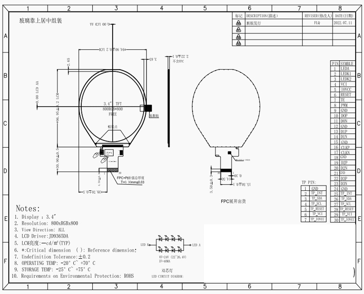 30PINS MIPI interface pin definition diagram