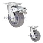 Gray 6 Inch Heavy Duty Casters TPR Wheels With Total Brake Device