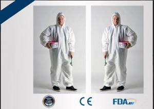 China Fluid Resistant Disposable Protective Coverall , Non Woven Hooded Cleanroom Suit factory