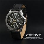 2015 Leather 009A6D Black White Classic Style for Business Man Japan Movt Quartz