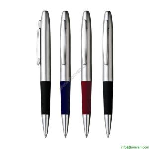China Excellent quality silver metal pen with soft rubber grip,grip metal pen factory