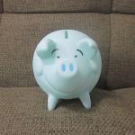 Happy cartoon pig plastic piggy bank, rubber money box promotional toys made in