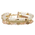 White Crystal Beaded 6.5" Adjustable Beaded Bracelet Set Gift For Her