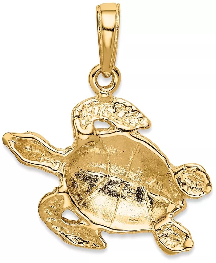 Sea Turtle Bead Charm Pendant Fit Euro Style In 14k Yellow Gold