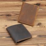 Fashion Style Custom Handmade Crazy Horse Leather Men's Short Bifold Wallet for