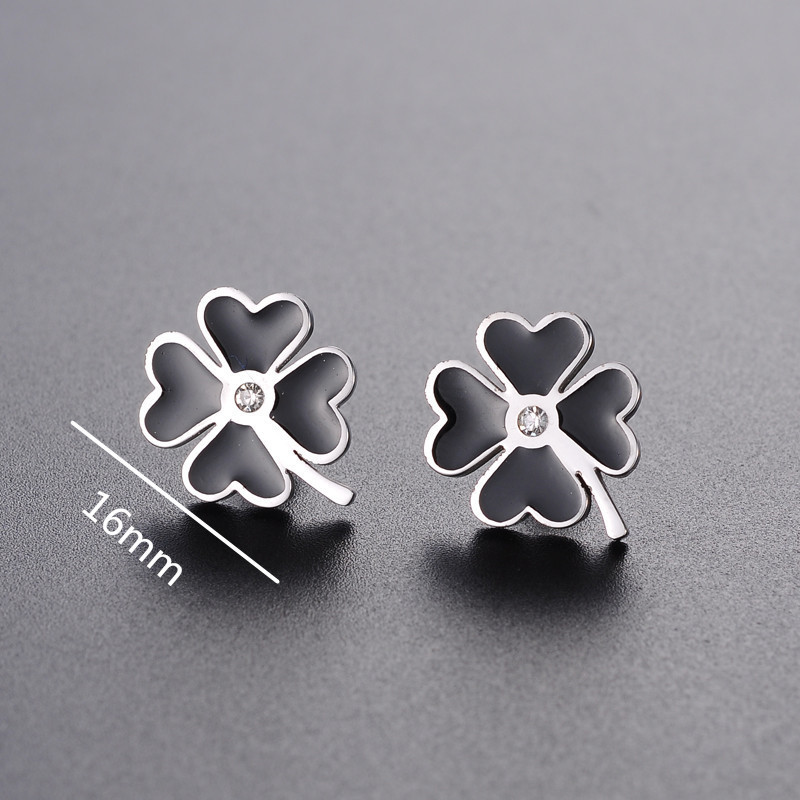Custom fashion four leaf clover jewelry earrings stainless steel metal lucky you enamel stud earrings
