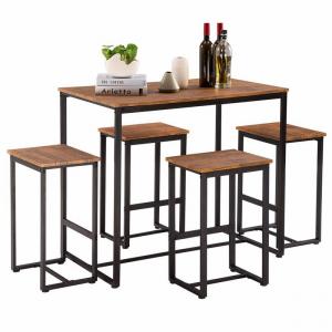 China Customized 5pc Pine Dinning Table And Chair Set Glossy Finish factory