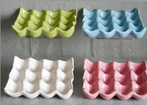 Solid Color Glazed Ceramic Egg Holder Tray , Ceramic Egg Crate For Fridge