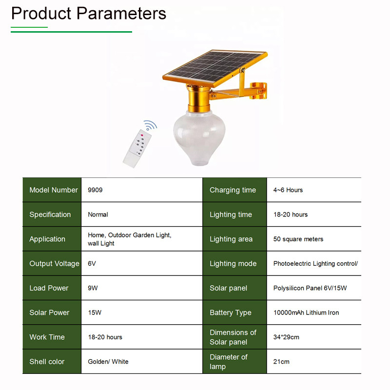 Villa Park Courtyard Solar Street Light 10000mAh Patio Garden Lights