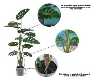 China Plastic Artificial Potted Floor Plants Golden Monstera Tree Table Centerpiece Decoration factory