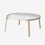 Round Coffee Table Set Table Natural Oak Veneer Travertine Top Coffee Table