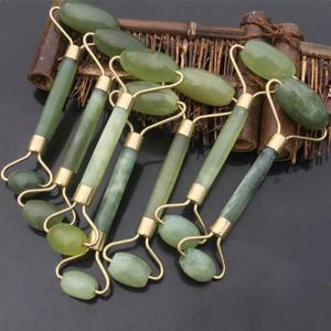 China 148mm Double Jade Roller For Jawline , Green Jade Body Roller For Cellulite factory